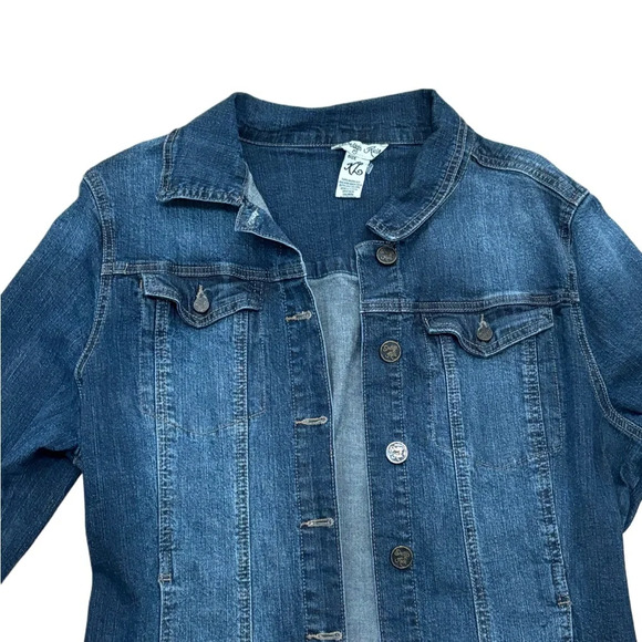 Vintage 2000s Y2K Indigo Rein Blue Long-Line Denim Jacket size XL - Picture 3 of 16